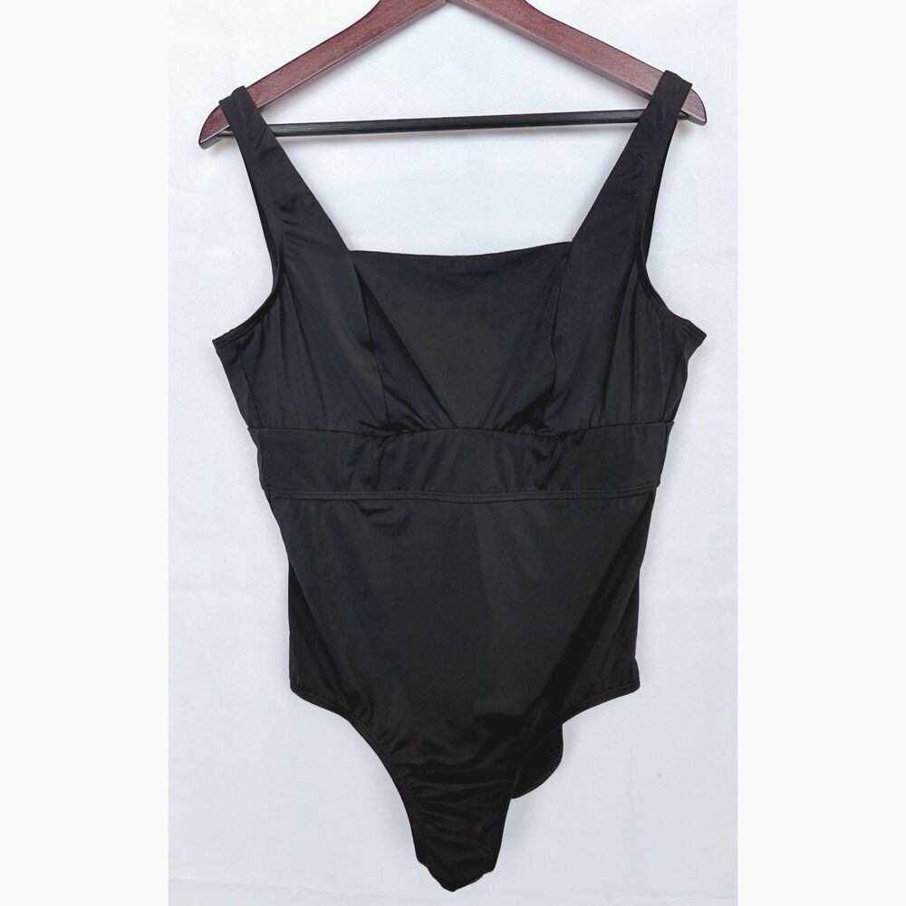 Swimsuits For All Size 14 Black Square Neck One Piece Swimsuit Powernet